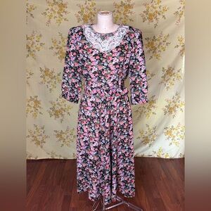 Vintage 80s 90s Breli Floral Cottage Core Dress Belt Size 10 Lace Collar
